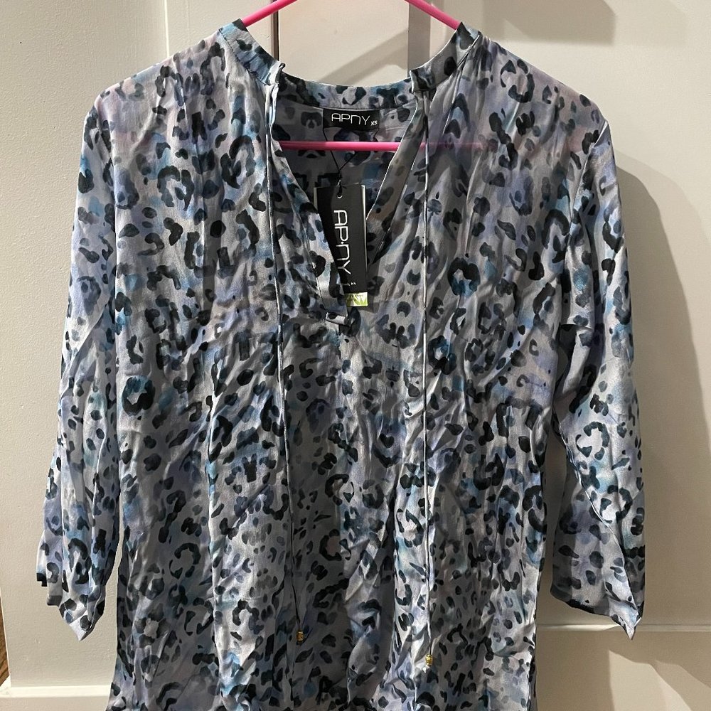 APNY grey blue cheetah blouse